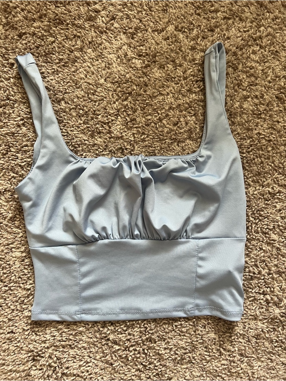Ruched Bust Square-Neck Crop Top in Pale Blue